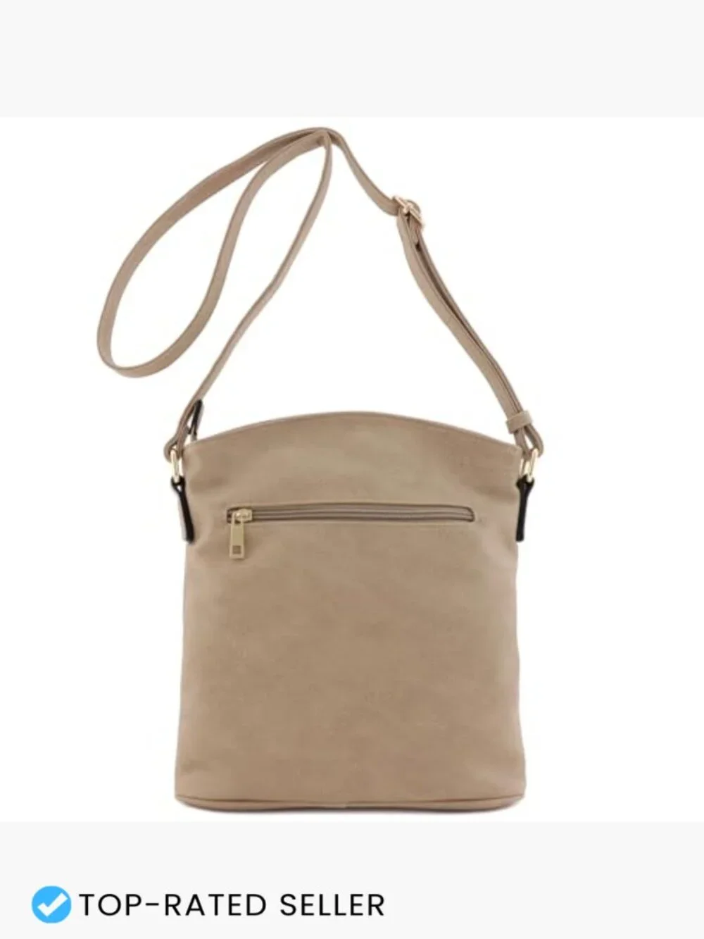 Triple Zip Pocket Large Crossbody Bag Sling Shoulder Faux Leather Vegan